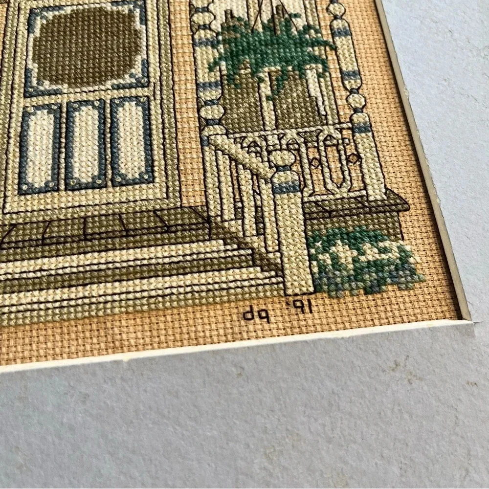 Vintage Cross Stitch Victorian House With Ferns Signed Dated - Picture 5 of 11